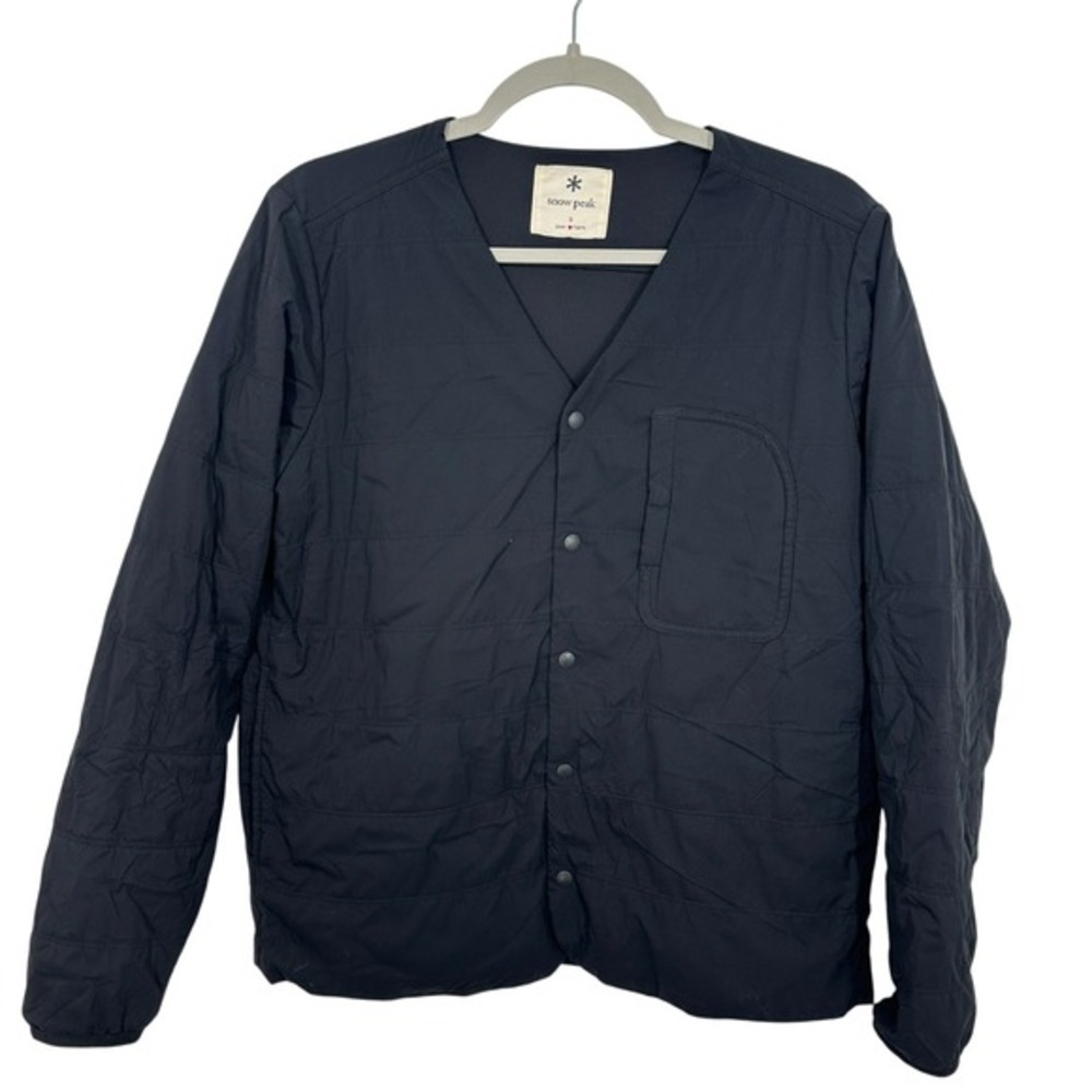 Snow Peak Quilted V Neck Button Up Jacket Black‎ Men Size S Japanese Fabric